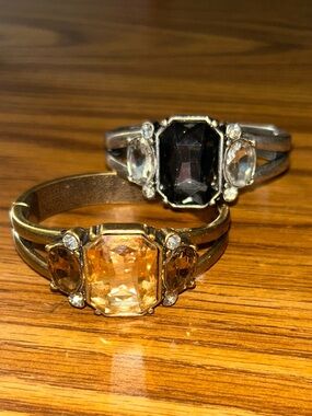 Rhinestone Bling Costume Jewelry Hinge Closure Bracelet Bundle 2 Piece